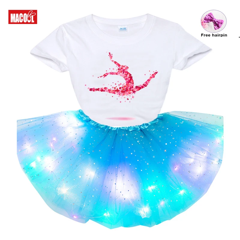 

Kids Girl Dress Sets Princess Girls Set Birthday Party Light Dress+t Shirt+hairpin 3-piece Set Kids Tutu Dress Birthday Present