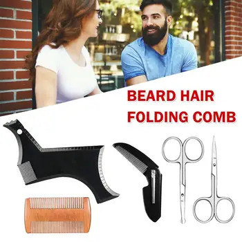

1 Pc Beard Care Set Beard Shape Comb Double-sided Wooden Comb Small Scissors Small Folding Comb