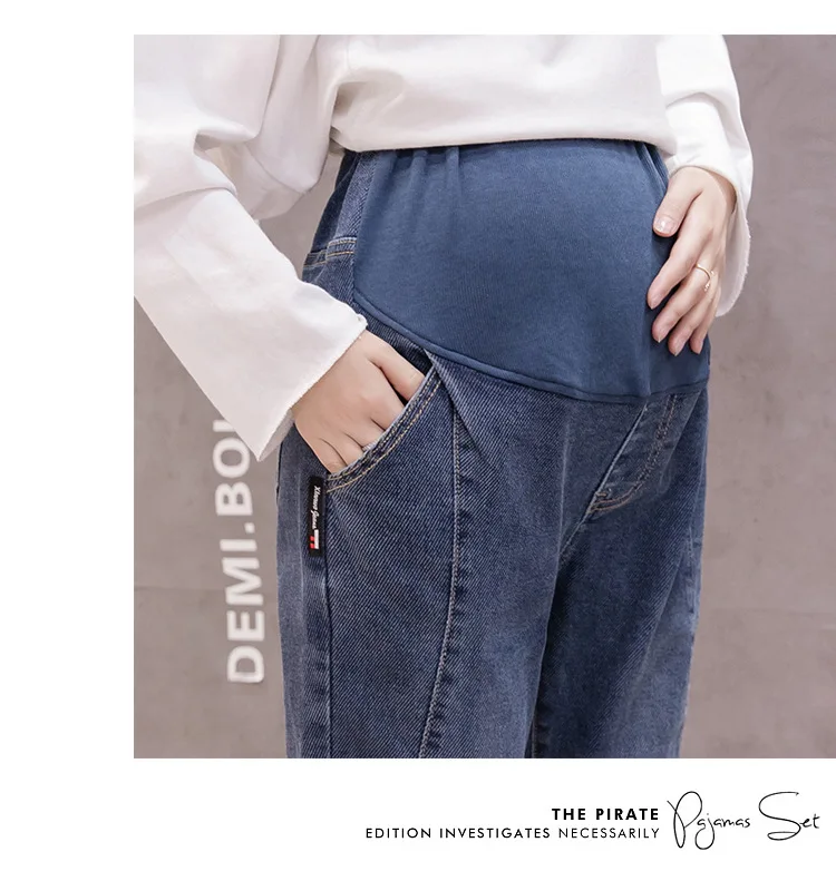 Primavera e Outono Calças de Cintura Casuais para Mulheres Moda Grávida Alta Baggy Calças Jeans Solto-ajuste Harem Capri Pant 2020 Pai 5 casuais das mulheres solto-ajuste harem calças capri pant