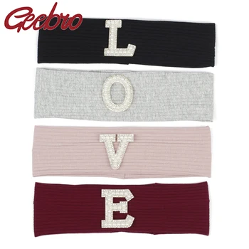 Geebro 어린이 패션 진주 편지 늑골이있는 머리띠 아기 소녀를위한 스트레치 헤어 밴드 Summer Hairband Kids Plain Turban