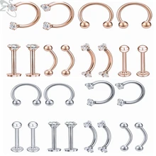 6 шт./лот женское кольцо для носа из нержавеющей стали Перегородка Лабрет хряща брови кольца обманка трагус спираль серьги ювелирные изделия для пирсинга тела