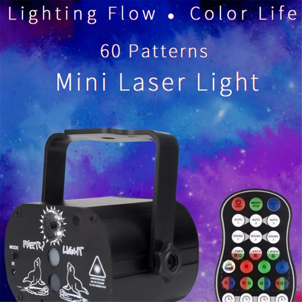 60 Patterns RGB LED Disco Light 5V USB Recharge RGB Laser Projection Lamp Stage Lighting Show for Home Party KTV DJ Dance Floor