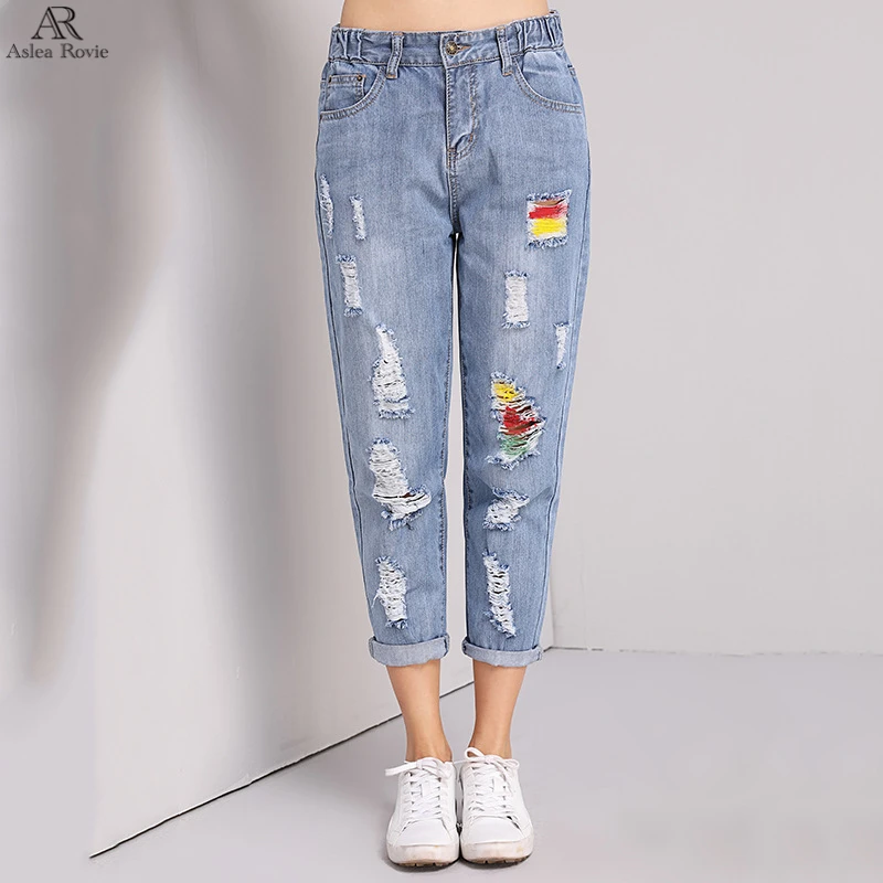 ripped Jeans For Women Plus Size Loose Vintage Blue Ankle-length Denim Harem Pants 5xl ripped Jeans For Women Plus Size Loose Vintage Blue Ankle-length Denim Harem Pants 5xl