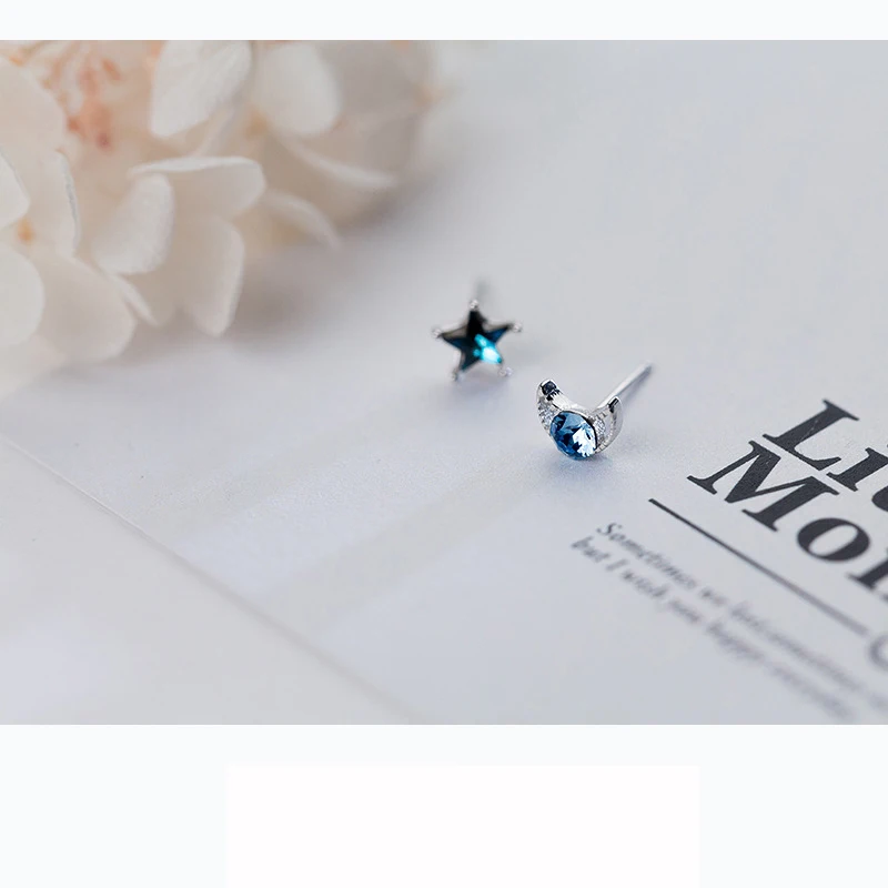 Женские серьги гвоздики из серебра 925 пробы с Луной и звездами|fashion stud earrings|stud
