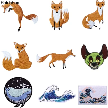 

20pcs/lot A3240 Patchfan Cartoon Fox Animals Wave Patch Embroidered Applique Iron Patch Design DIY Sew On Clothes Badge Sticker
