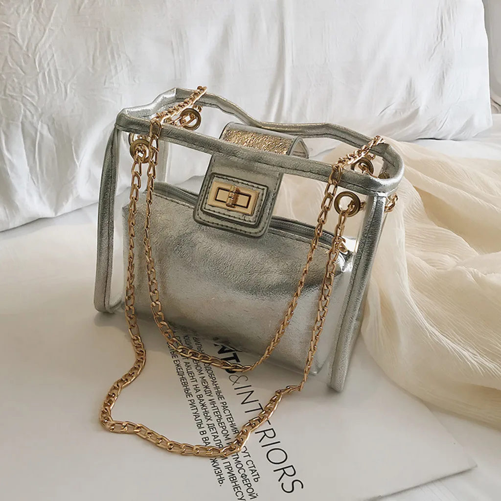 Женская прозрачная сумка-мессенджер, квадратная посылка, комбинированная сумка на плечо с цепочкой, тонкая женская сумка через плечо для леди# YJ