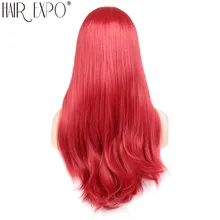 Длинный прямой парик для косплея, синтетический парик на кружеве, предварительно выщипанный с детскими волосами, красный бесклеевой парик для черных/пишущих женщин
