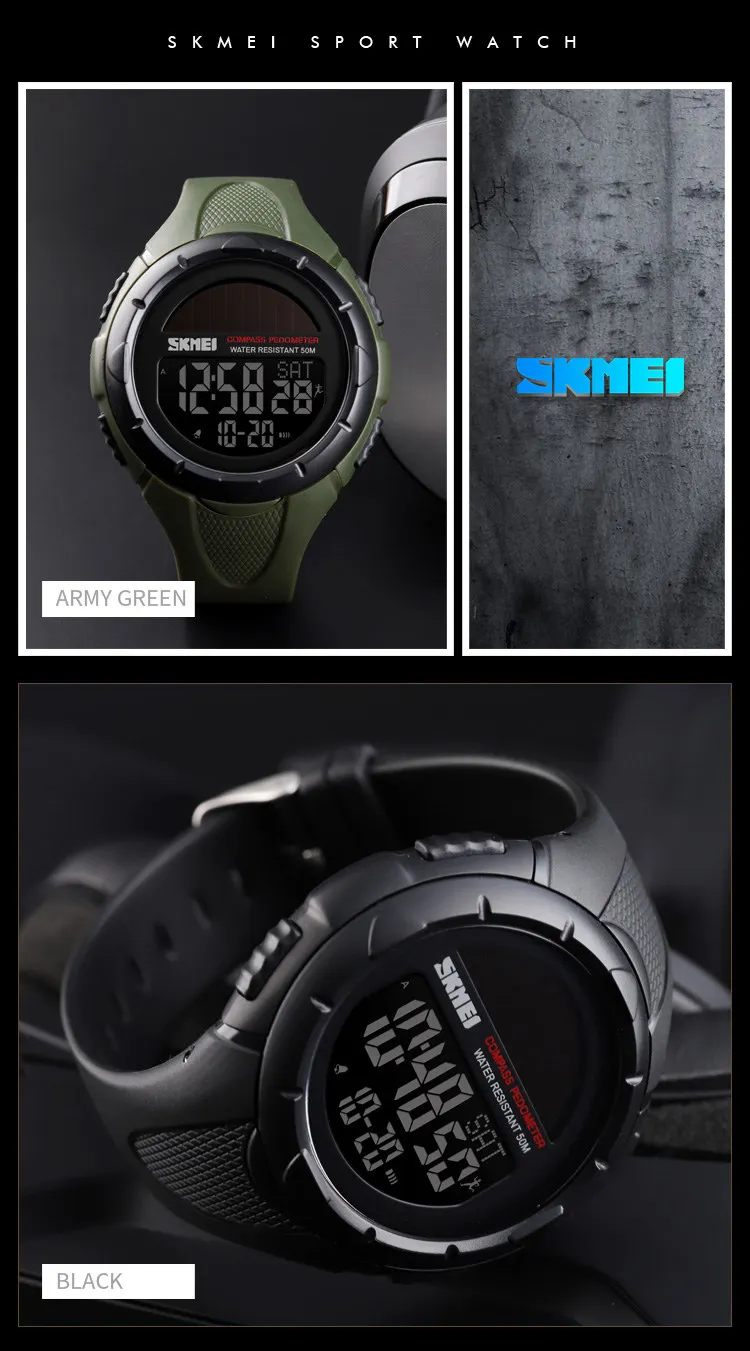 SKMEI компасы часы с солнечной батареей мужской шагомер калории наручные часы для мужчин Цифровой Открытый Спорт Будильник час Chrono reloj hombre 1488