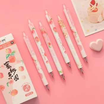 

12pcs/set Cute Gel Pens 0.5mm Black Ink Peach Starry Sky Fruit Pattern Kawaii Stationery Pens for Student School Office Supplies