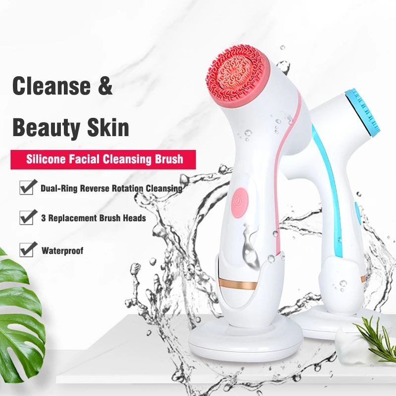 

Electric Facial Cleansing Brush Silicone Face Wash Brush Sonic Vibration Skin Deep Cleaning Tool Pore Cleaner Blackhead Remover