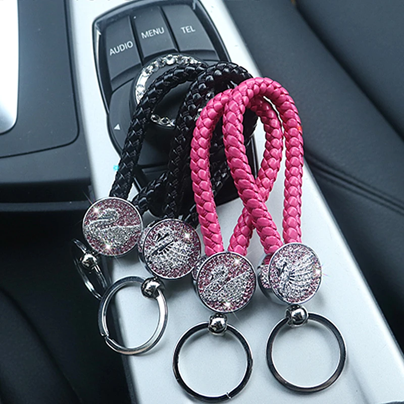

Fashion Romantic Creative Steel Wire Rope Key Chain Women Girls Diamond Swan Key Ring Metal Heart Crystal Keyring Female