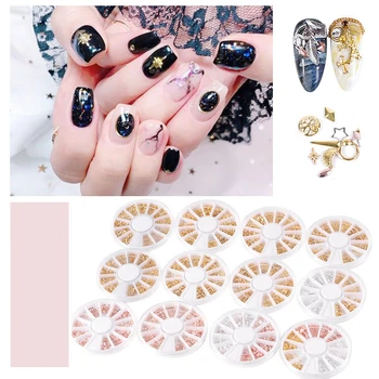 

12 grid Mix Hollow Metal Frame Nail Art Decorations Gold Rivet Nail Stickers Manicure Accessorries Nail Slider DIY