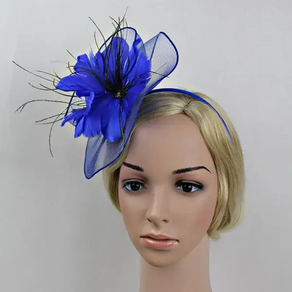 Net Flower Fascinator Feather Big Headband Wedding Women Racing Parts Church Hat