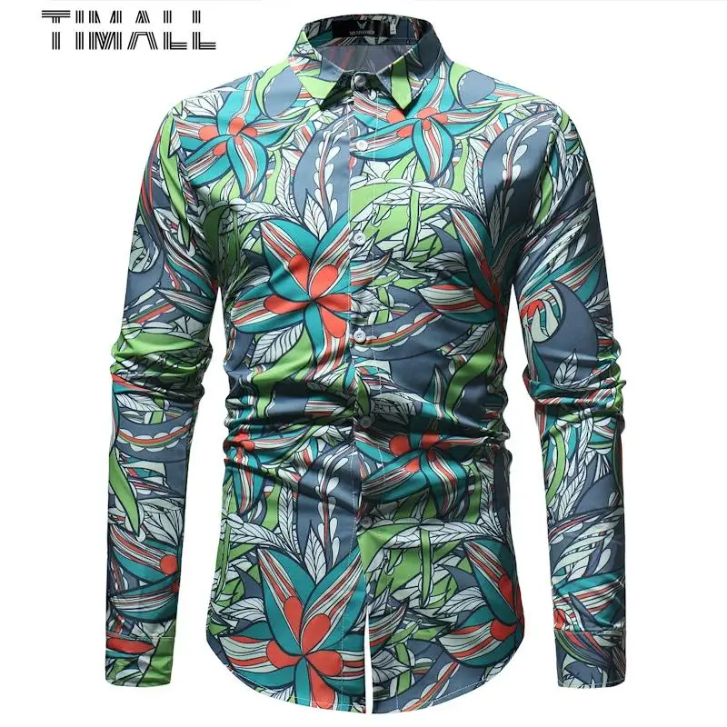 

TIMALLMen Flower Printing Slim Fit Casual Shirt