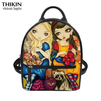 

THIKIN Cartoon Dark Girl Print 2020 Women Leather Mini Backpack Children School Customized Shoulder Bags for Teenage Girls Purse