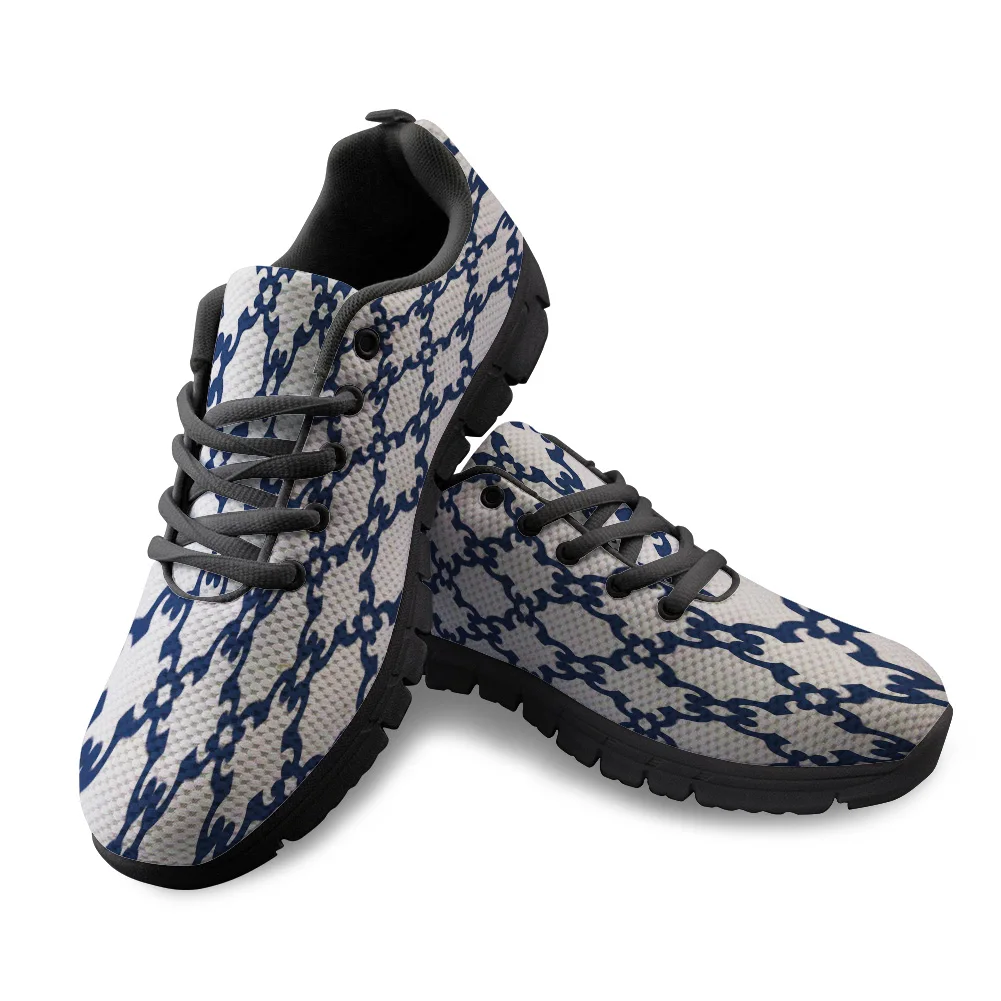 

Geometric Abstract Design Blue Art Printed Black Bottom Comfortable Flats Breathable Sneakers Men Flat Shoes Boy Sport Shoes
