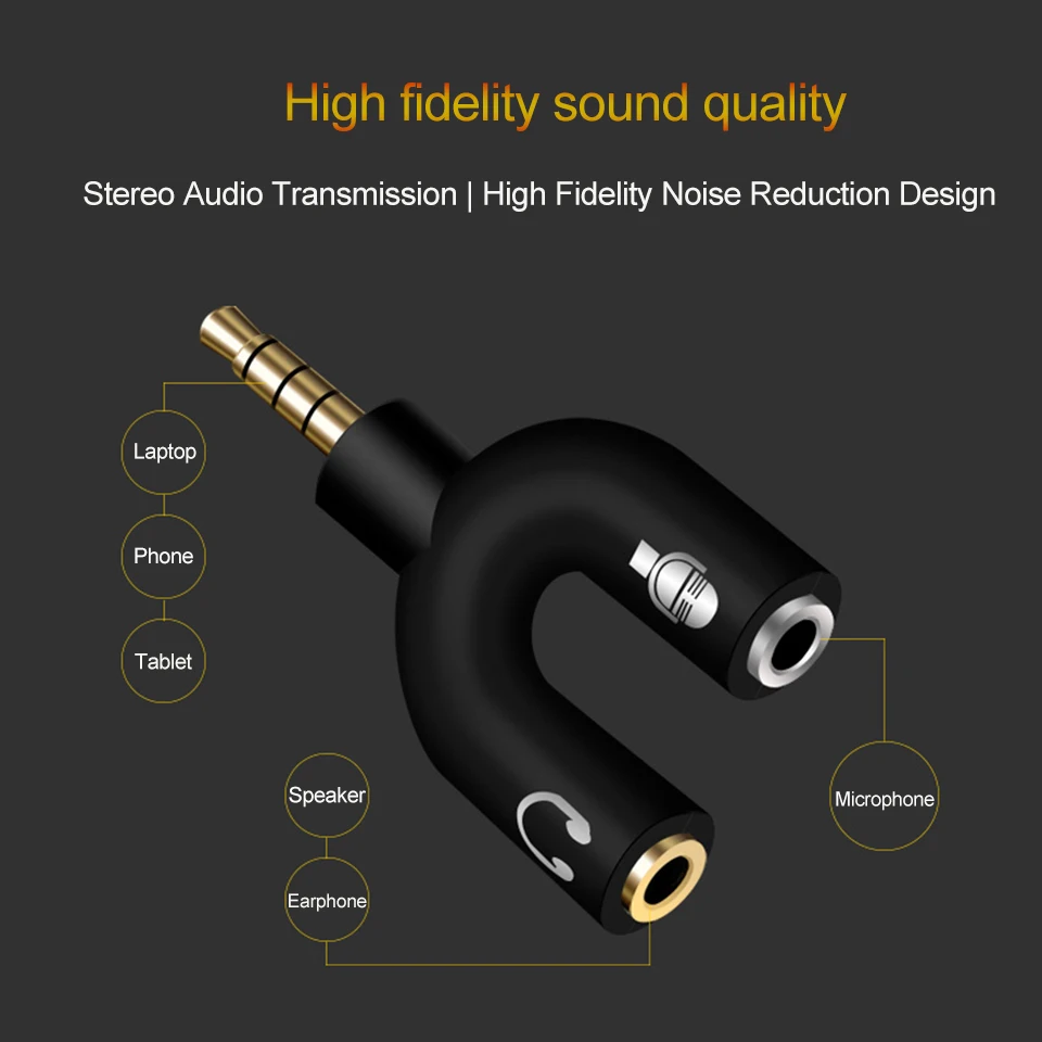 Y shape 3.5mm Stereo Audio Splitter Earphone Headset + Microphone Adapter for PC IPhone Smartphone Mobile Phone Male to 2 Female (7)