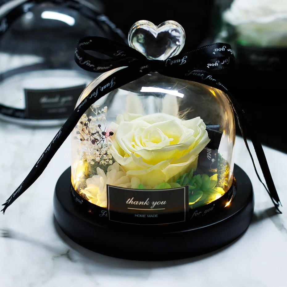 Эксклюзивная Роза в стеклянном Куполе С подсветкой настоящая вечная роза светодиодный подарок на день Святого Валентина - Цвет: 04