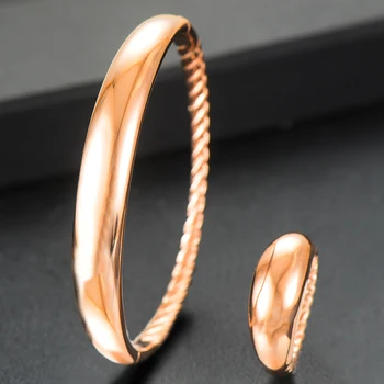 

GODKI Jimbora Brand Luxury Smooth carving 2PCS Bangle Ring Set For Women Bridal Engagement WEDDING Party Show Daily Jewelry