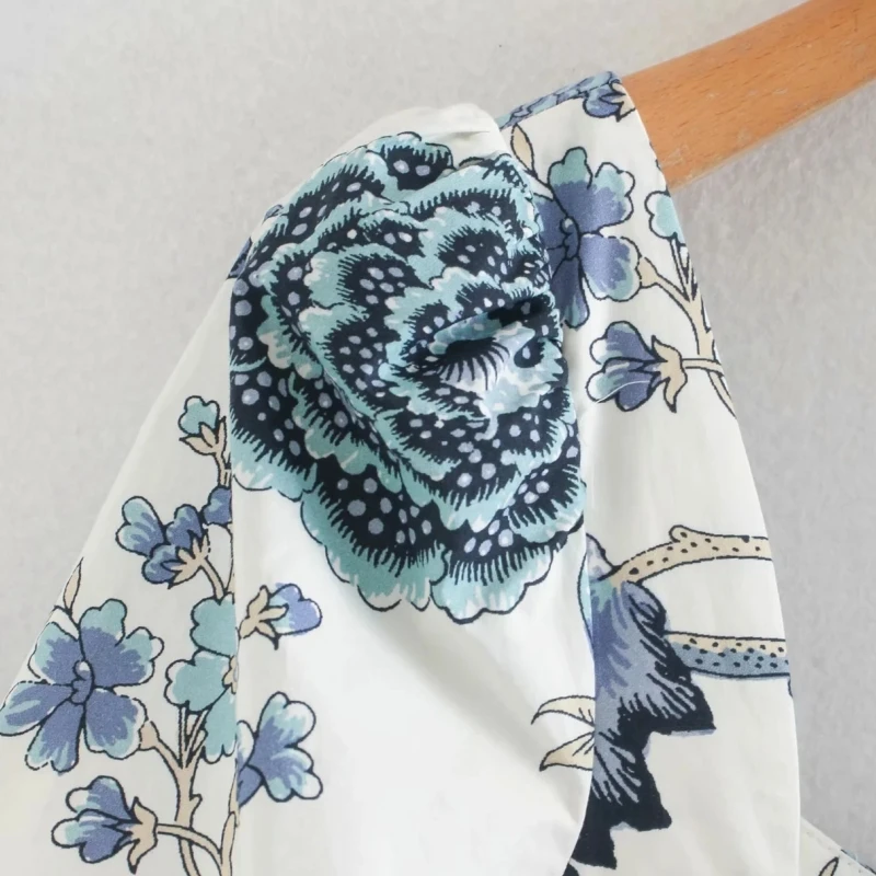 Women Flower printing Three Quarter sleeve dress Casual Femme Square Collar Dresses Lady Loose Clothes Vestido D6380