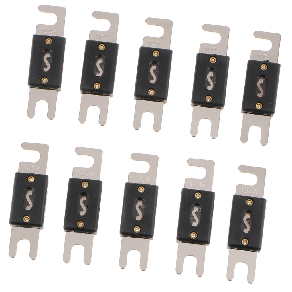 Pack Of 10 Nickel Plated Car ANL Blade Fuses Audio Electric Protection 100A