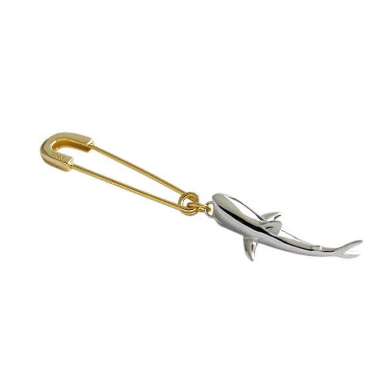 F.I.N.S 1 PC Korean 925 Sterling Silver Earring Only One Piece Single Shark Pin Drop Earrings Personality Female Earrings