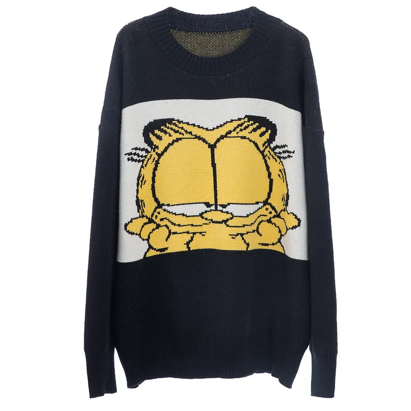 

2020 Autumn Winter Sweater Women Cartoon Cat Knited Pullover Black Gray O-Neck Kawaii Warm Girl Sweaters Female Korean Clothes