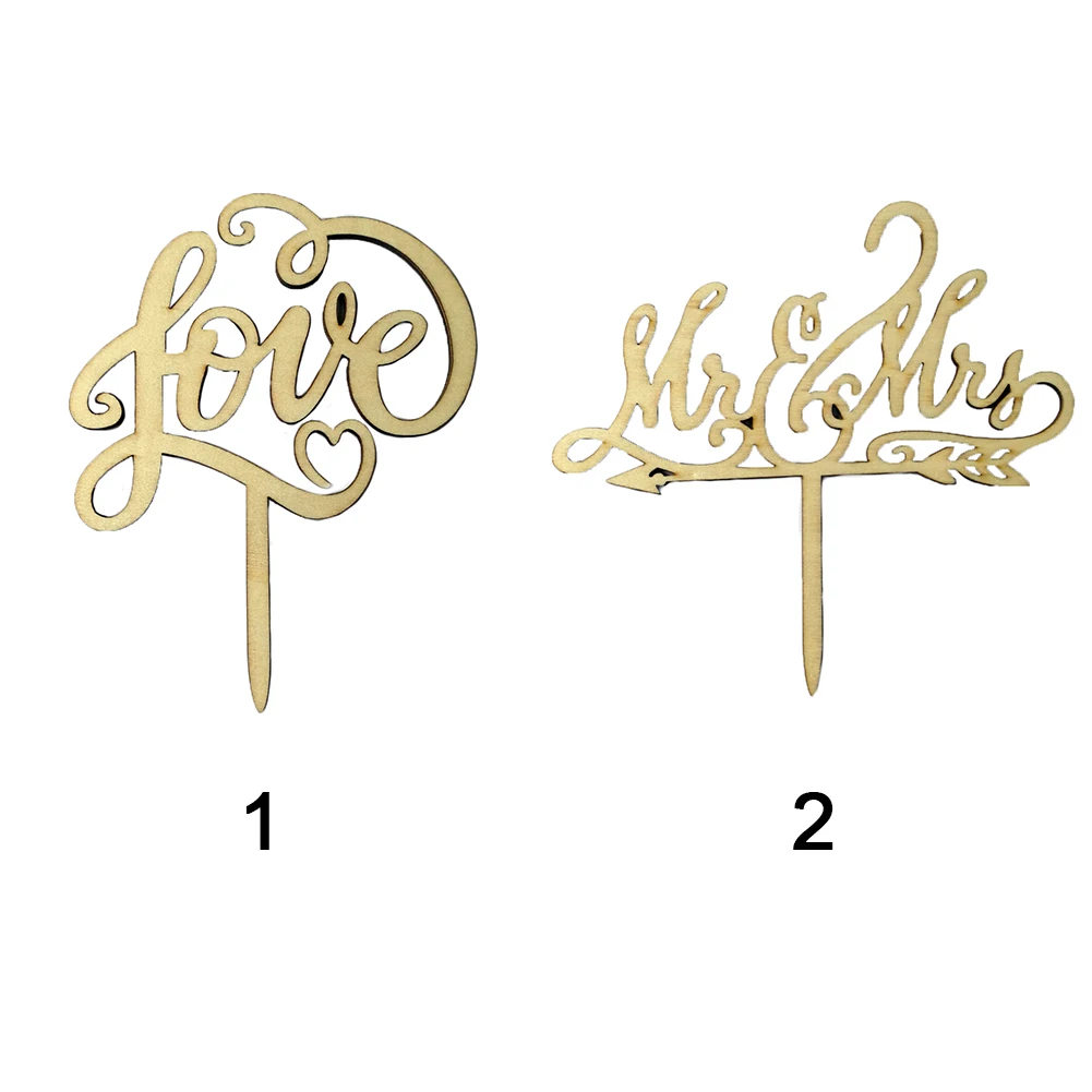 Love Anniversary Wooden Party Cake Topper Cake Decoration Mr Mrs Romantic Wedding Rustic