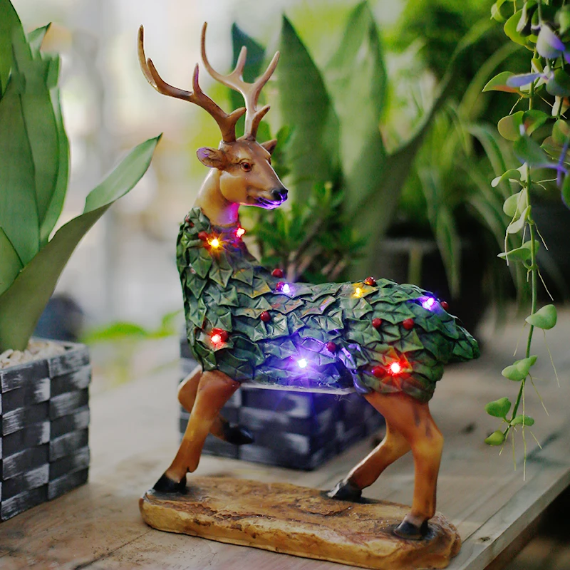 

Wild Animal Deer Ornaments With LED Lamp Creative Living Room Modern Resin Home Garden Decorations Desktop Craft X'max Gift