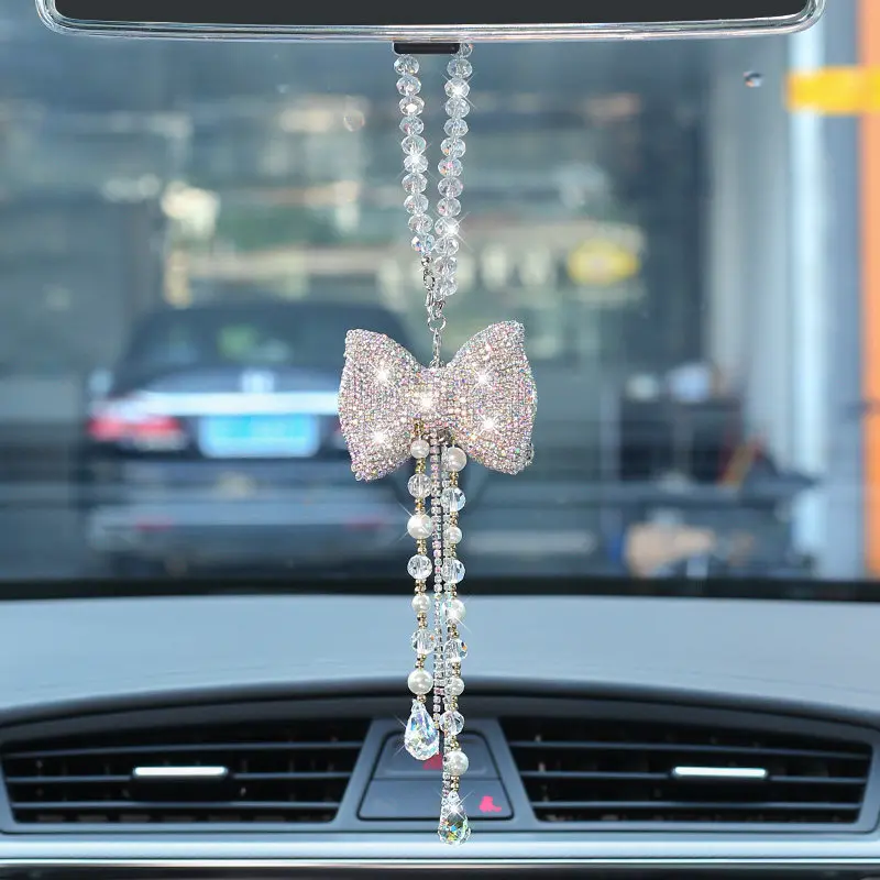 unique girl gift rhinestone Bling Car Accessories for women Car rear view  mirror purple pink clean crystal stones Made to order custom color
