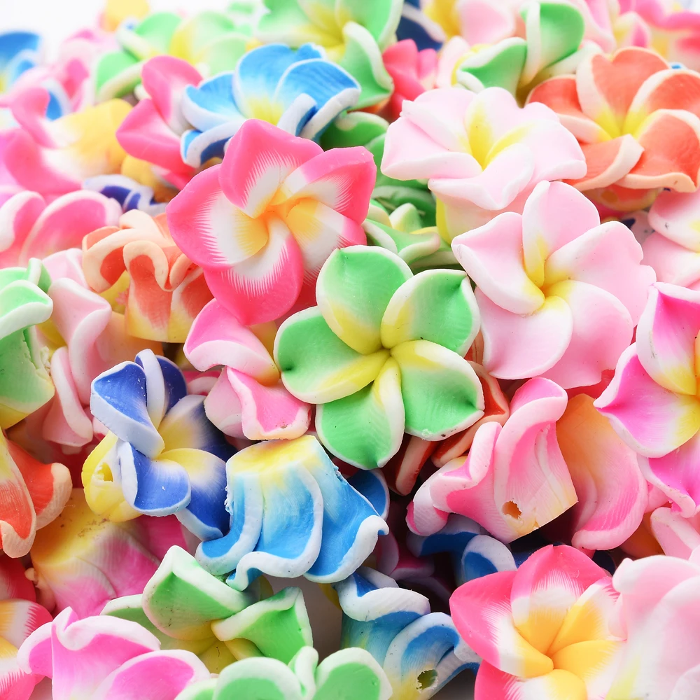 15mm Small Polymer Clay Plumeria Frangipani Flower Beads Multicolor Mixed 20pcs/lot Diy Bracelet Hawaii Jewelry Craft Making polymer clay beads