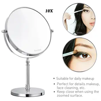

8 Inch Rustproof Double-Sided 10X Magnifying Mirror Clear Easy Cleaning 360°Rotation Tabletop For Makeup