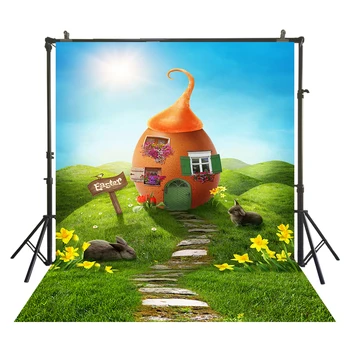 

Photography Background Easter Day Egg House Rabbit Flower Spring Scene Baby Children Photo Backdrops For Photo Studio W-3829