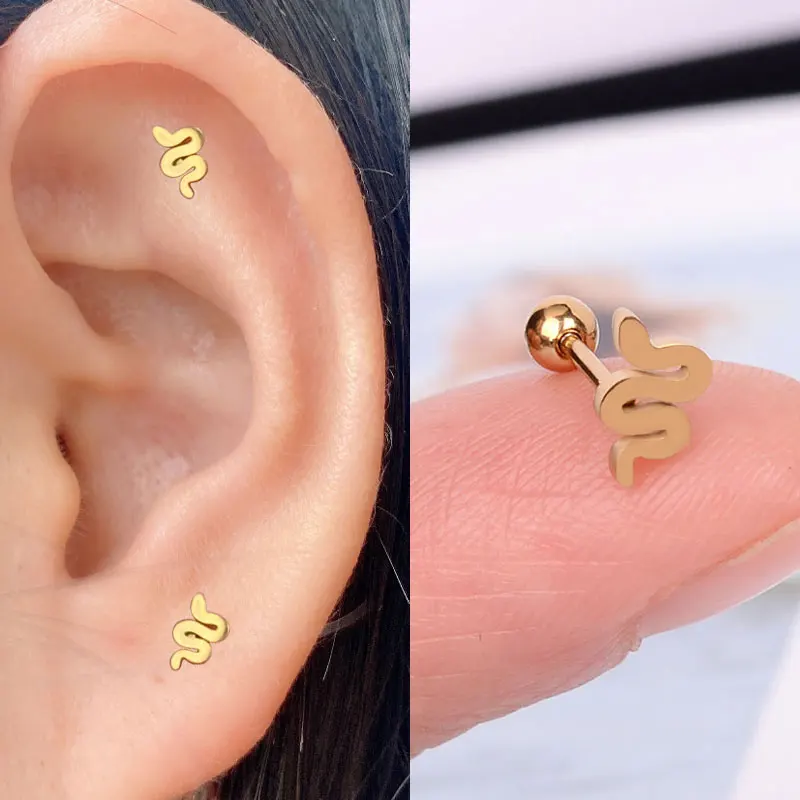 1Pc Tiny Dainty Stainless Steel Stud Earrings For Women Stretcher Snake Moon Star Heart Butterfly Piercing Earring Ear Cuff piercing jewelry,body piercing jewelry,body jewelry,ear piercing jewelry,body piercing earrings,metal jewelry,ear studs