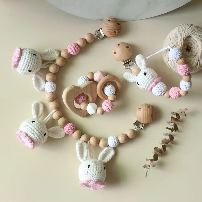 1pc Wooden Music Rattle Animal Star Mobile Holder Teething Pendant Gym Rodent Silicone Beads Necklace Clip Stroller Arch | Мать и ребенок