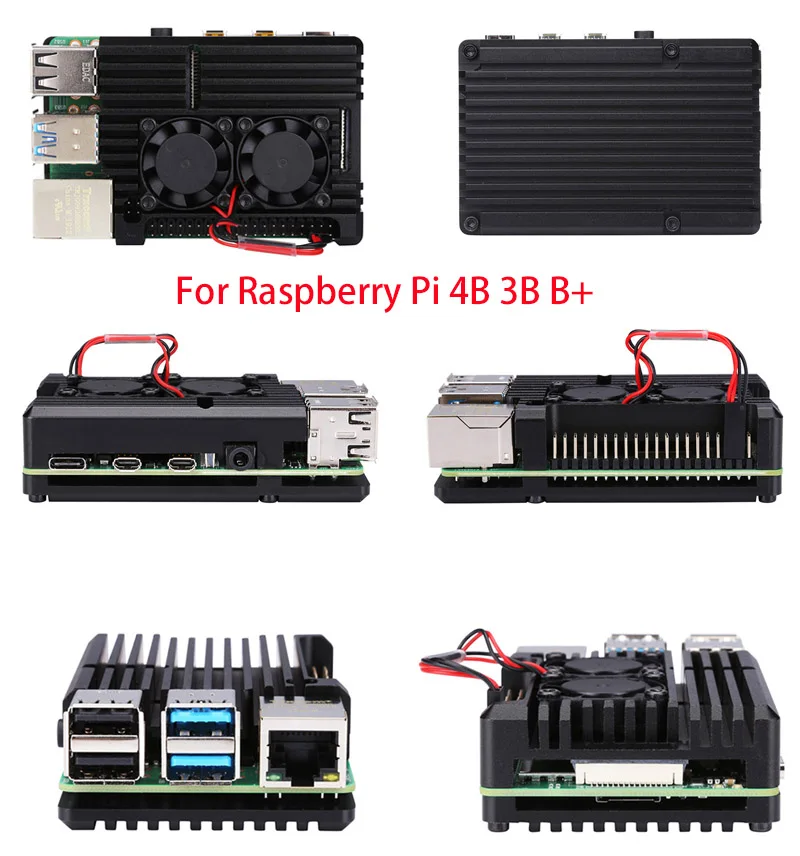 Чехол из алюминиевого сплава с двойным вентилятором охлаждения для Raspberry Pi 4 Model B