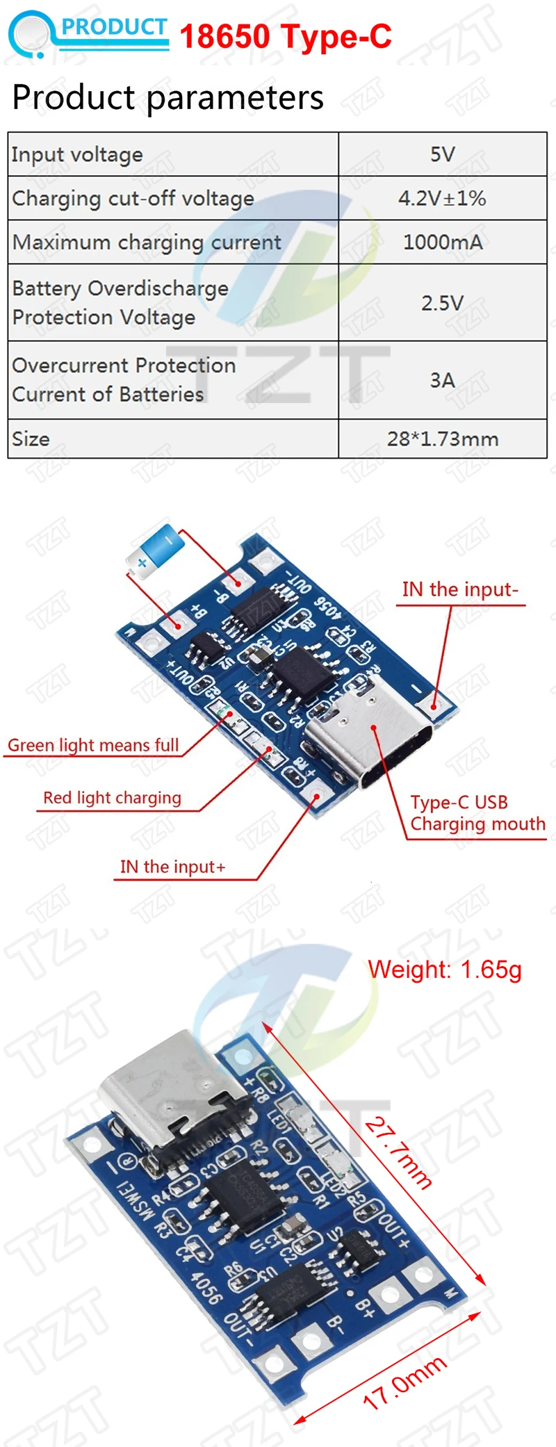 TZT 5V 1A 18650 TP4056 Lithium-Batterie-Ladegerät-Modul DIY-KIT + 1X18650-Batteriegehäuse + 5V 600MA USB Mobile Power Boost Board – Detail 6