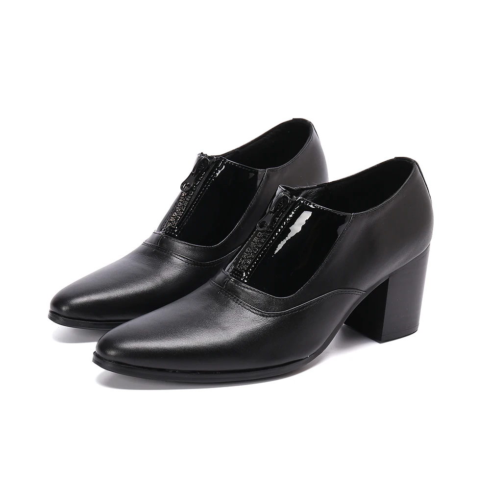 

Japanese Type Men's Trending Shoes 7.5cm High Heel Black Leather Ankle Boots Men Pointed Toe Business Party Wedding Shoes