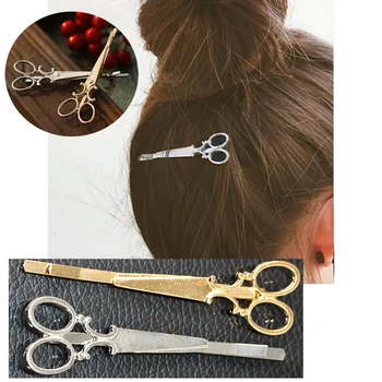 

Simple Fashion Hair Pins Scissors Bobby Pins Metal Hair Clip Creative Hairclips Retro Korean Women Hairdresser Clips for girls