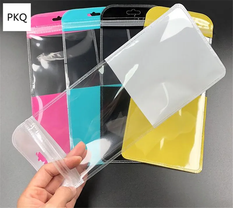 50pcs Colorful Plastic Zip lock Bag With Hang Hole Clear Self Sealing Bag Electronic Products Accessories Packaging Pouch