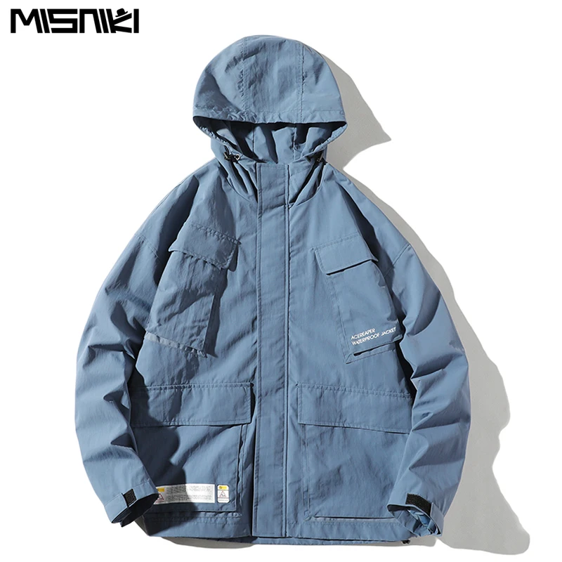 

Misniki 2019 Autumn Man Jacket Streetwear Hip Hop Hooded Coat Streetwear Front Multi Pocket Outwear Overcoat JP50