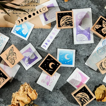 

Butterfly planet wood stamp set dream moon star moon phase decoration bullet journal rubber stamps for stationery scrapbooking