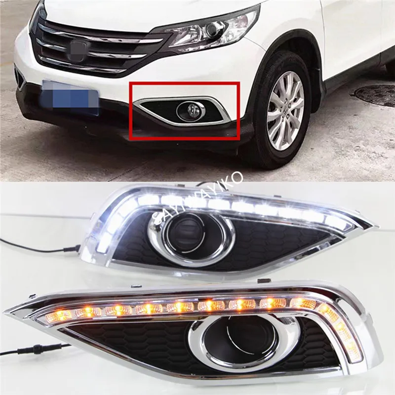 1 пара для Honda CRV CR-V 2012 2013 светодиодный DRL Дневной ходовой светильник Дневной светильник желтый указатель поворота для автомобиля