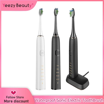 

Sonic Electric ToothBrush Holder Wireless USB Rechargeable 5 Cleaning Modes Ultrasonic Automatic Waterproof Tooth Brush holder