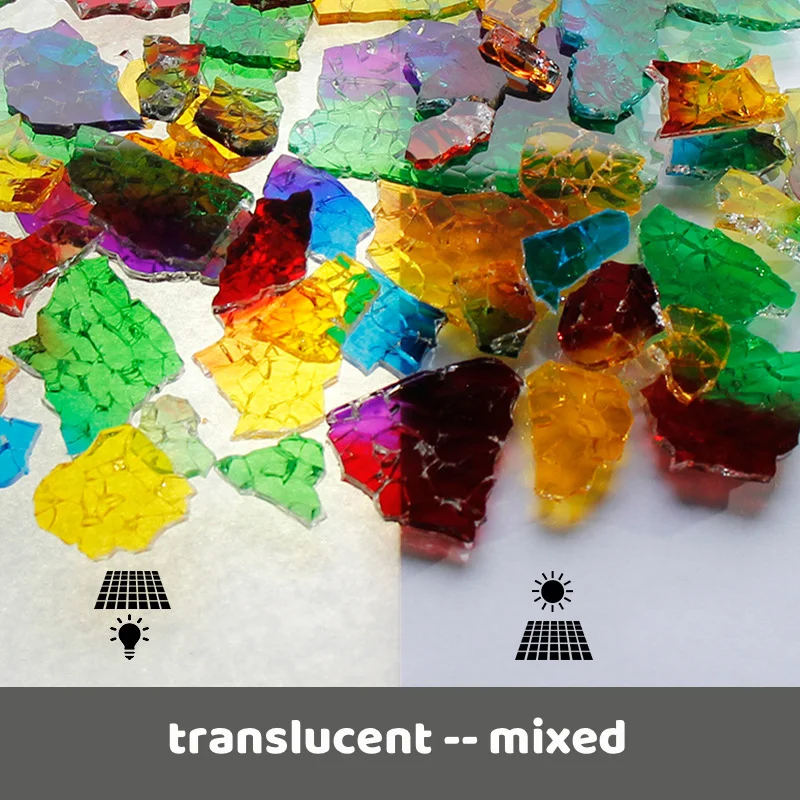 Description Picture 3 of item85g/3oz per Bag Mosaic Fragments Glass Tiles Translucent/Mirror Broken Glass Pieces DIY Craft Tile Mosaic Making Materials