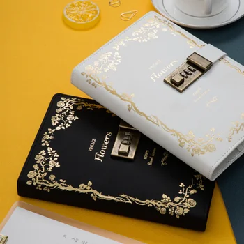 

Creative stationery retro hand account with lock password book imitation leather notebook rose story password this diary