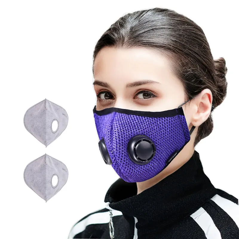 purple Маска на рот против загрязнения, маски на рот воздушный фильтр, активированный уголь, маска для лица, двойной респиратор, анти дымка, Анти-аллергия, грипп, PM2.5, Пылезащитная маска - Цвет: purple