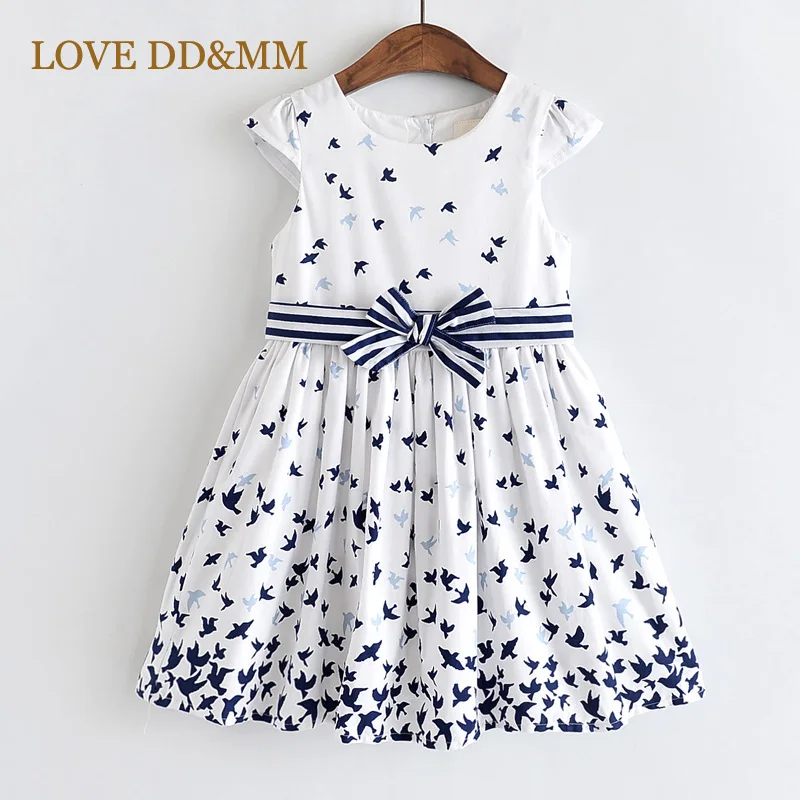 Красивые платья для девочек DD& MM новая детская одежда милое платье принцессы в полоску с бантом и принтом птицы для девочек от 3 до 8 лет