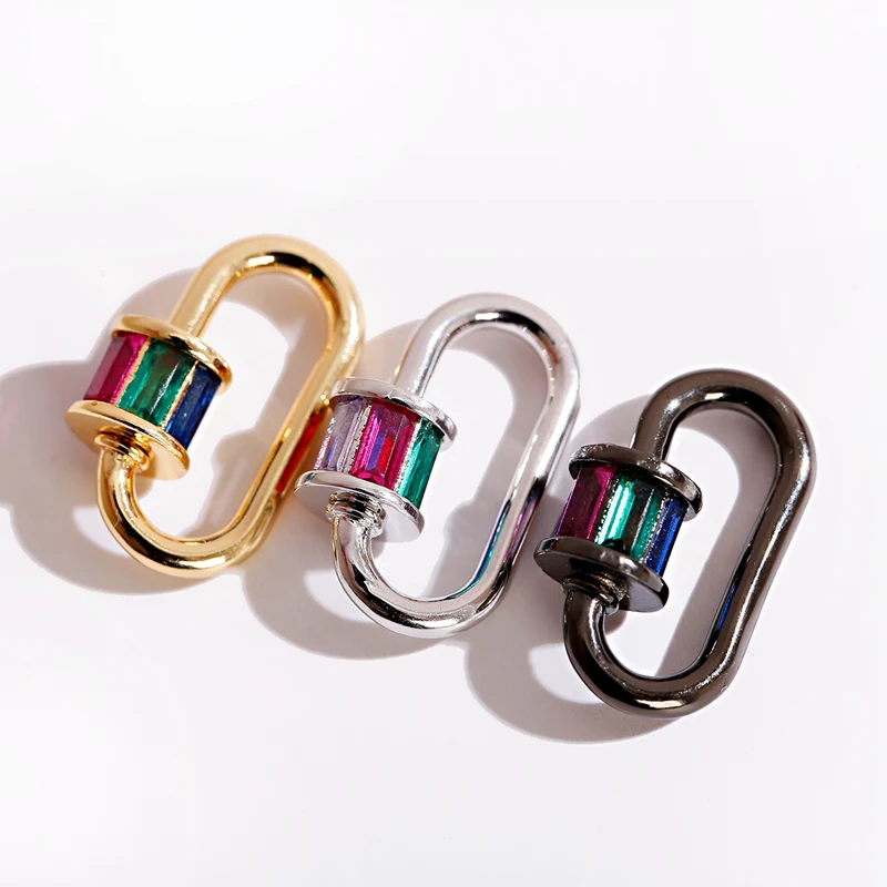 

2020 Oval Geometric Corful CZ Copper DIY Jewelry Accessories Screw Clasps Rectangle DIY Necklace