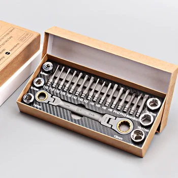 

Multi-Functional Ratcheting Socket Wrench Set Box End Wrench Metric with Adapter Sockets Screwdriver Bits